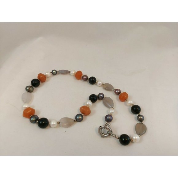 Natural quartz agate pearls beaded choker necklace 18" handmade - Picture 4 of 8